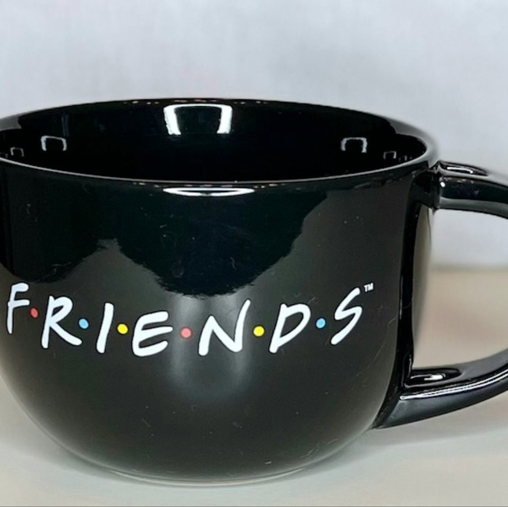 Friends TV Show Logo Black Large Soup Mug with Spoon holder